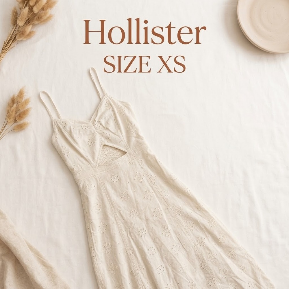 Hollister 100% Cotton Eyelet Cutout Sundress Womens White Coquette Y2K